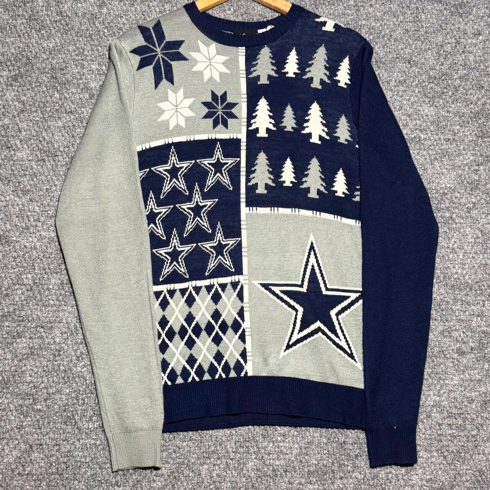Dallas Cowboys NFL Forever Collectible Christmas Sweater Navy Gray Size Medium